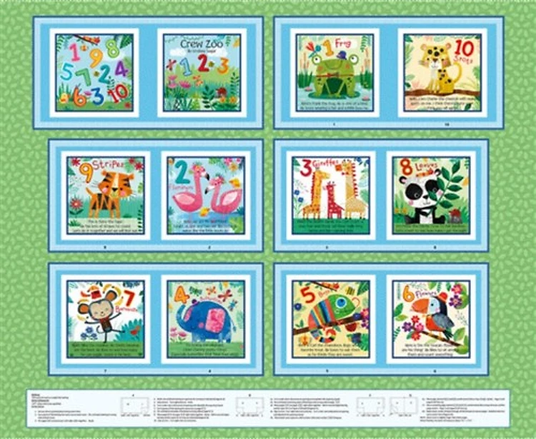 Zoo Crew Book Panel 36" Sage Green Lindsey Sagar Blank Quilting