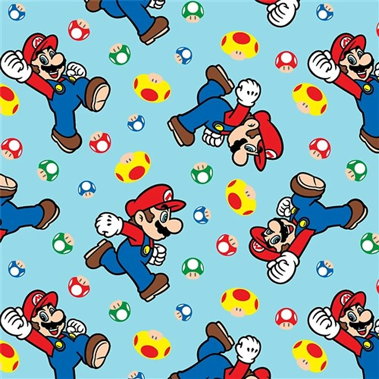 Nintendo Mario and Mushroom Toss Blue Springs Creative Cotton Fabric