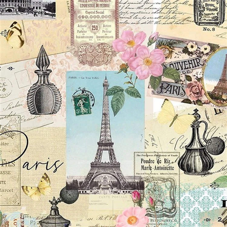 Belle Fleur Paris Collage Multi Timeless Treasures Cotton Fabric