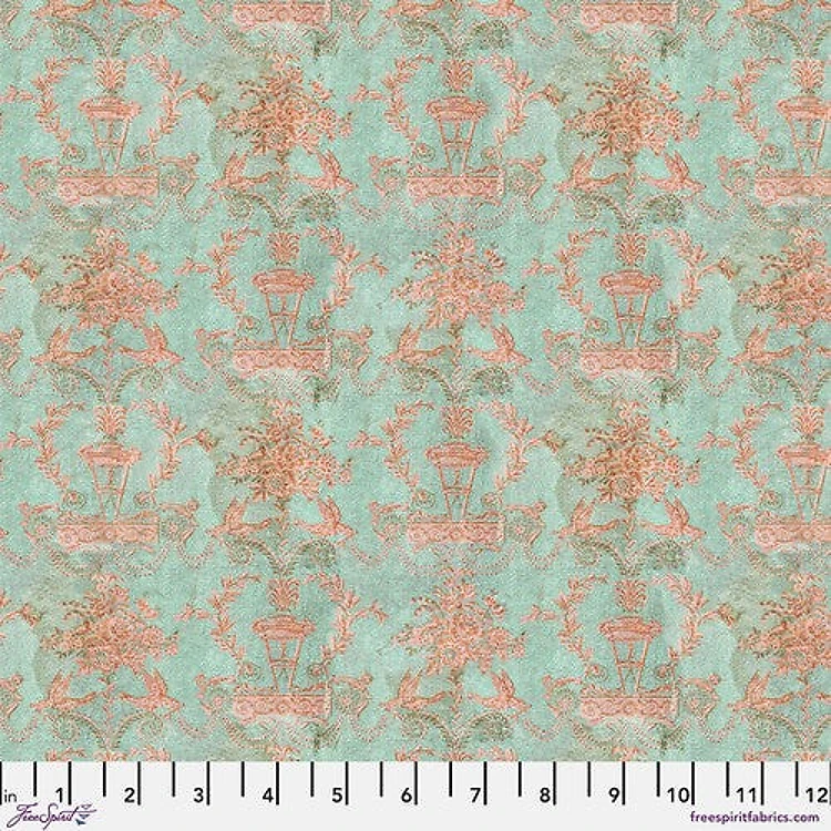 Eclectic Elements Teal Palette Wallpaper Teal Tim Holtz Free Spirit Cotton Fabric FS-PWTH277.TEAL