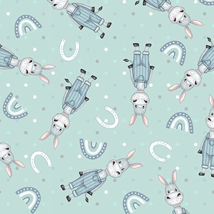 Boho Buddies Donkey Light Teal Sharon Kuplack Henry Glass Cotton Fabric HG-1722-16