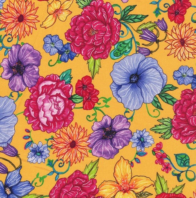 Living Color Medium Hacienda Floral Yellow Chonga€‘A Hwang Timeless Treasures Cotton Fabric TT-CD4053-YELLOW