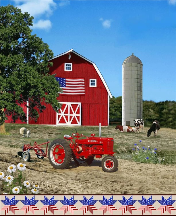 Farmall Barn and Tower Panel 36" AE Nathan Cotton Fabric AEN-2886-86