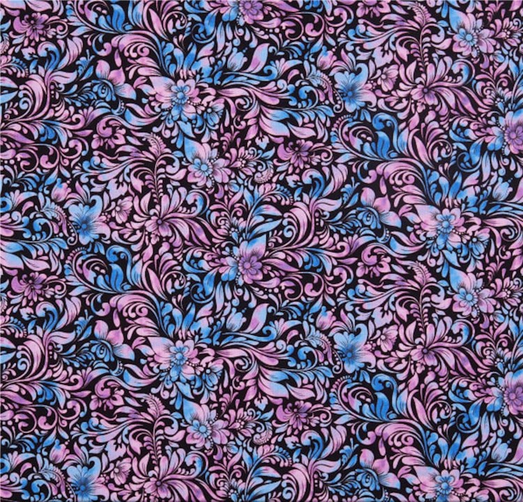 Sunrise Garden Scrolly Flower Blue Blank Quilting Cotton Fabric BQ-2246-77