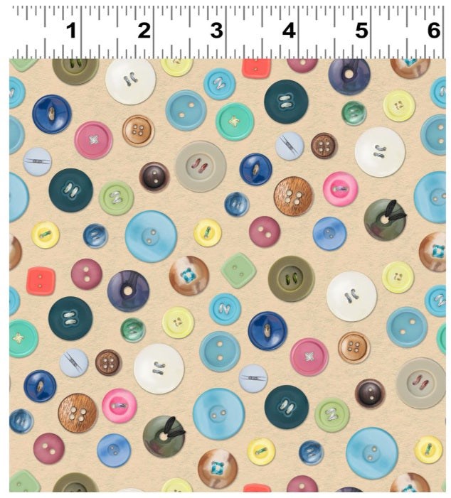 Secret Life of Squirrels IV Buttons Khaki Nancy Rose Clothworks Cotton Fabric CLT-Y4900-12
