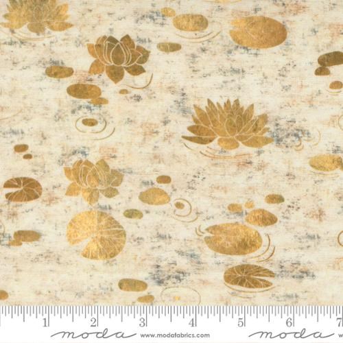 Tranquil Patina Drifting Waters Novelty Water Lilies Natural Debbie Maddy Moda Cotton Fabric MD-48110-11