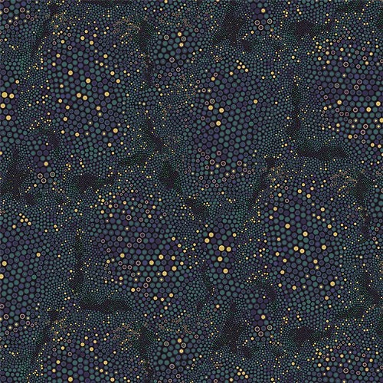 Shangri-La Abstract Tile Texture in Teal Blue Green Gold Metallic & Get a Free $89.99 Embroidery Bundle