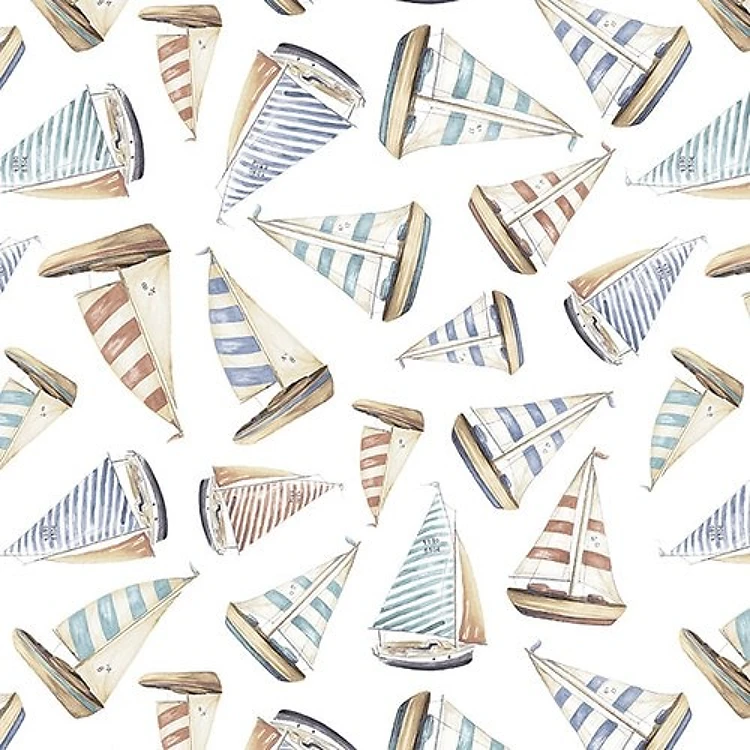 Ocean Oasis Tossed Sailboats in Ivory White & Get a Free $89.99 Embroidery Bundle