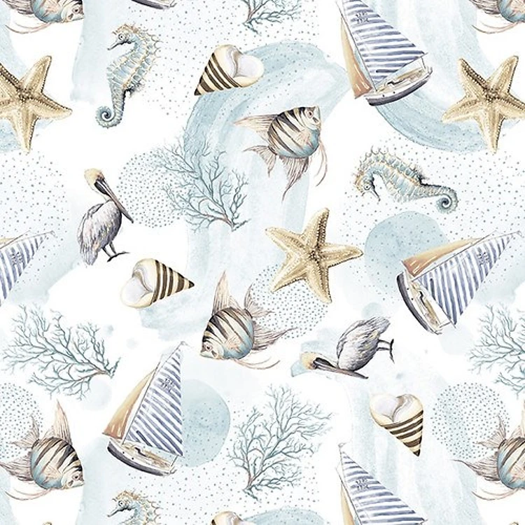 Ocean Oasis Sea Motifs Seahorse Starfish Seashell in Ivory White & Get a Free $89.99 Embroidery Bundle