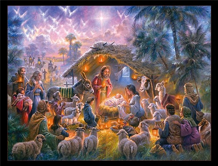 Nativity Scene Christmas Panel 36" in Black & Get a Free $89.99 Embroidery Bundle