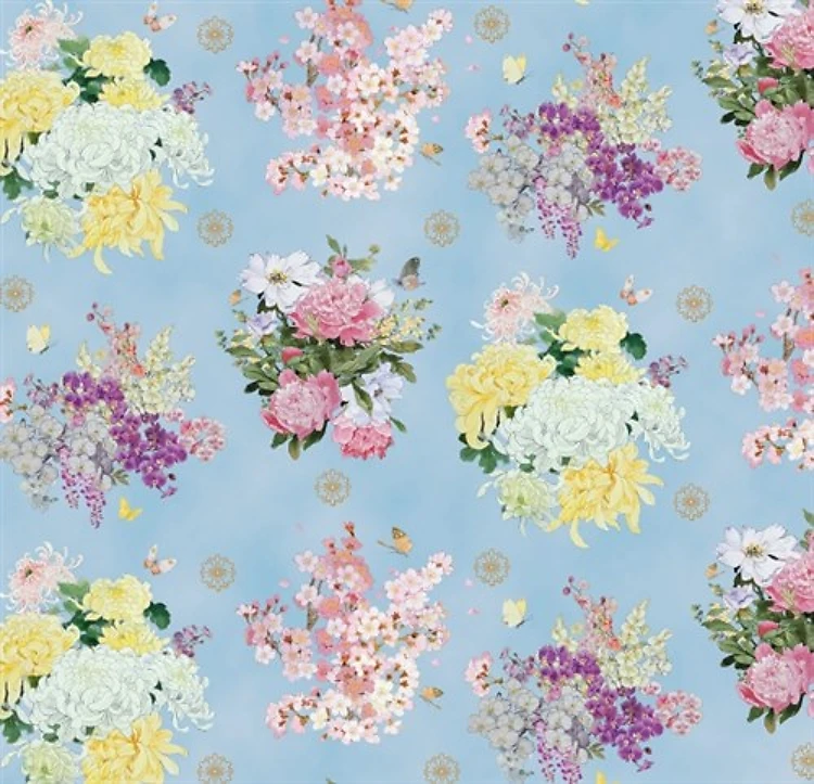 Geiko Floral allover in Blue & Get a Free $89.99 Embroidery Bundle