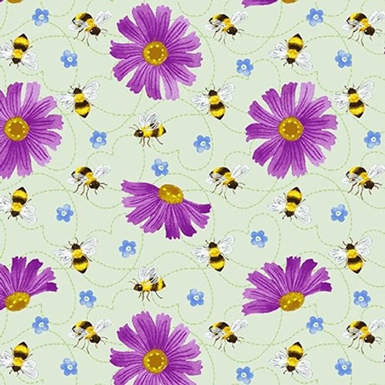 Buzzy Bee Tossed Flowers and Bees in Multi Green & Get a Free $89.99 Embroidery Bundle
