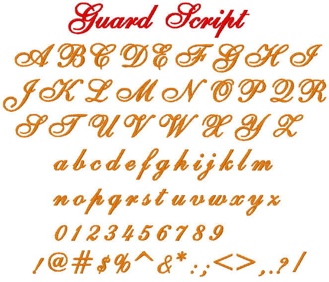Guard Script By Internet Stitch Home Format Fonts On Embroiderydesigns.com | Embroiderydesigns.com