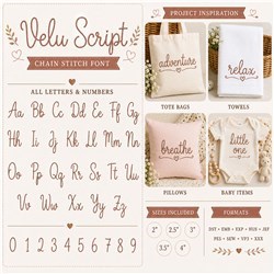 Velu Script Embroidery Font - Flowing Cursive Handwriting - PES, DST & 7 formats