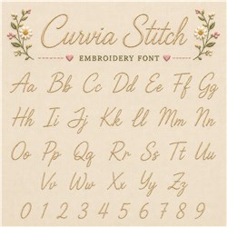 Curvia Stitch Embroidery Font - Elegant Cursive Handwriting - Home Format - PES, DST & 7 formats