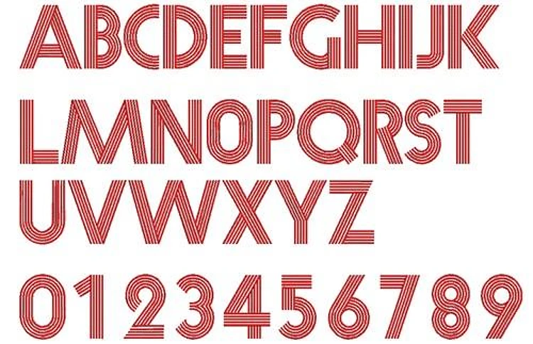 AMD Parallel Lines Embroidery Font - Classic Block Outline Alphabet - PES, DST & 7 formats