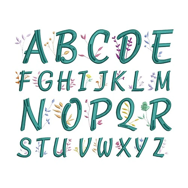 Leafy Alphabet Embroidery Font - Decorative Script Lettering - Home Format - PES, DST & 7 formats