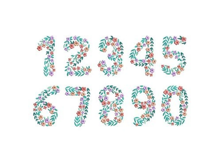 Floral Numbers Embroidery Font - Decorative Floral Design - PES, DST & 7 formats