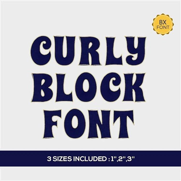 Curly block Embrilliance Embroidery Font - Playful Curly Block Style - 3 Sizes Included - BX font