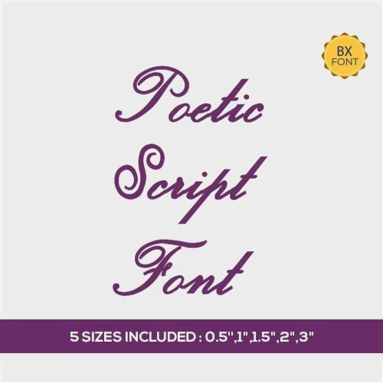 Poetic script Embrilliance Embroidery Font - Elegant Handwriting Style - 5 Sizes Included - BX font