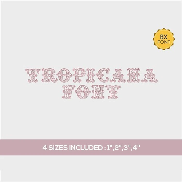 Tropicana Embrilliance Embroidery Font - Decorative Fun Alphabet - 4 Sizes Included - BX font