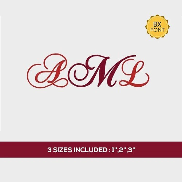 Chopin script monogram Embrilliance Embroidery Font - Elegant Script Monogram Lettering - 3 Sizes Included - BX font