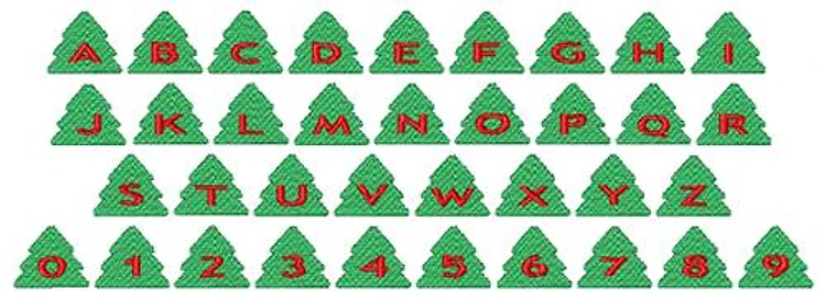 Alphashpes Xmas Trees Embroidery Font - Decorative Applique Holiday Letters - PES, DST & 11 formats