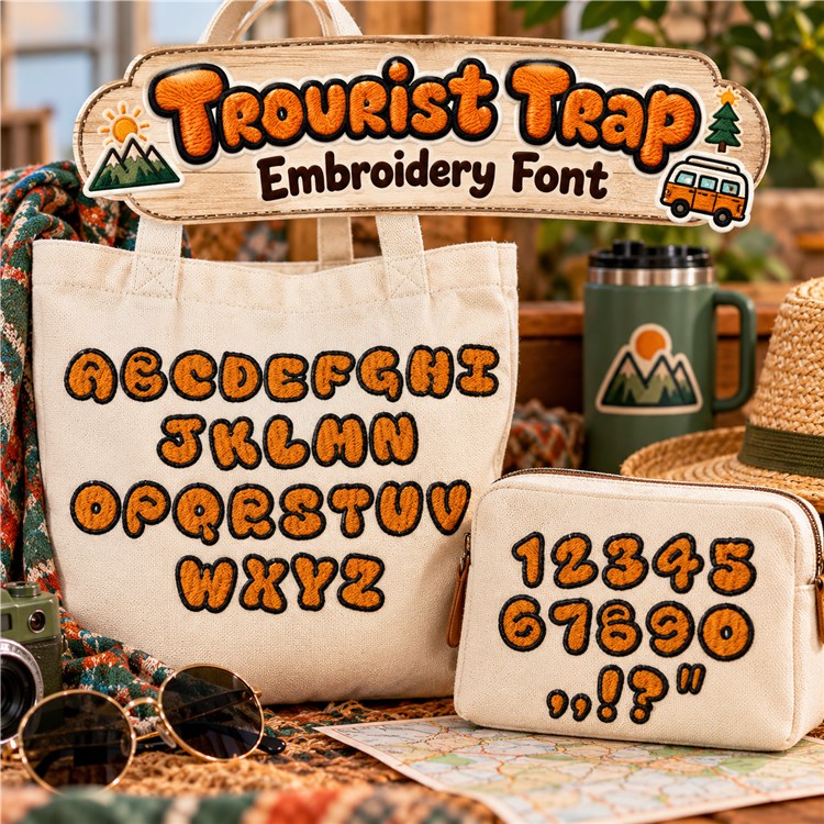 Trourist Trap Embroidery Font - Decorative Outline Alphabet - PES, DST & 11 formats