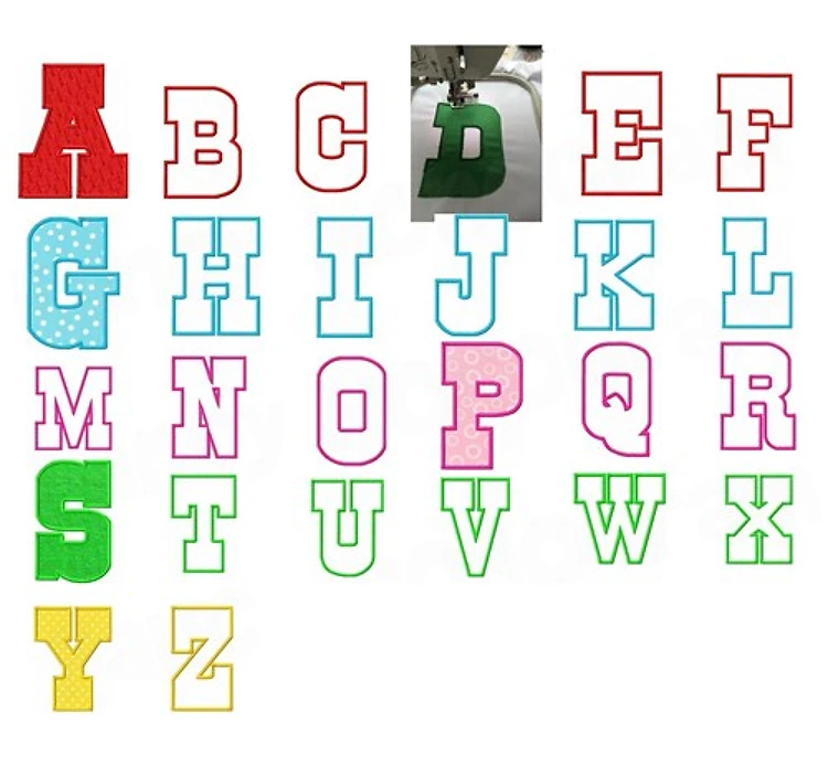 Applique Monogram Alphabet Font Embroidery Font - Colorful Applique Monogram Lettering - Home Format - PES, DST & 3 formats