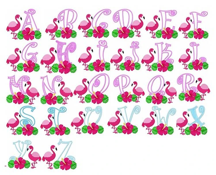 Flamingo Applique Font Embroidery Font - Playful Tropical Letters - Home Format - PES, DST & 6 formats