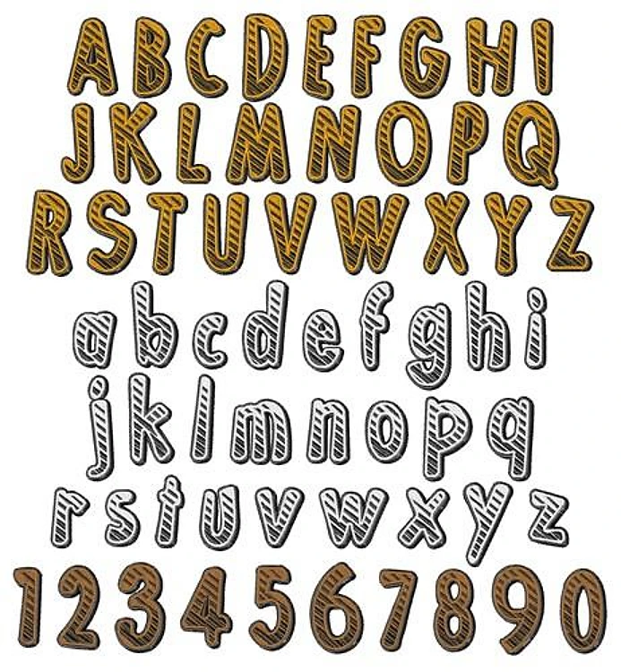 Gold Silver Bronze Font Embroidery Font - Decorative Chunky Lettering - PES, DST & 11 formats