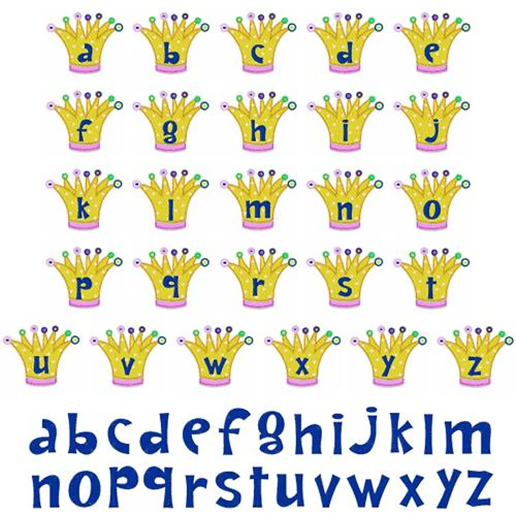 Princess Tiara Embrilliance Embroidery Font - Colorful Decorative Letters with Crowns - BX font