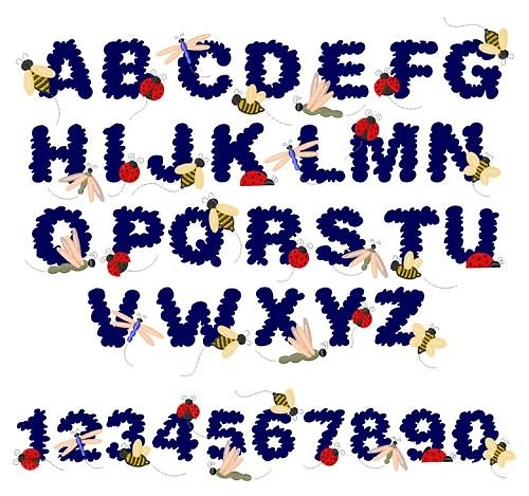 Bug Insect Embrilliance Embroidery Font - Playful Whimsical Letters - BX font