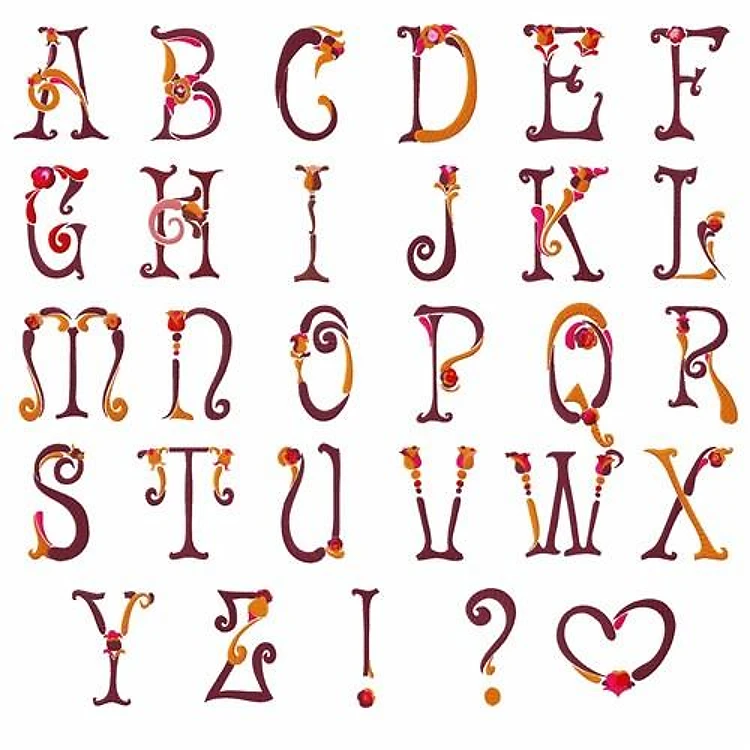 Rose Embrilliance Embroidery Font - Decorative Style with Ornate Lettering - BX font