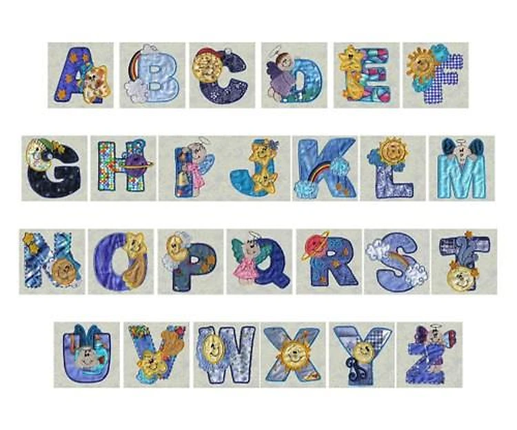 Applique Sky Alphabet Embrilliance Embroidery Font - Colorful Playful Letters - BX font