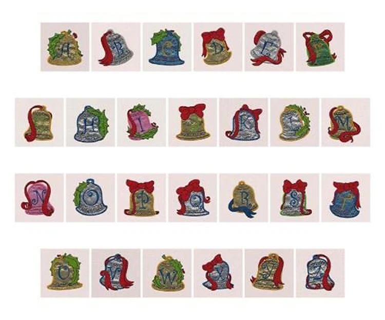 Christmas Bells Applique Alphabet Embrilliance - Festive Applique Design - BX font