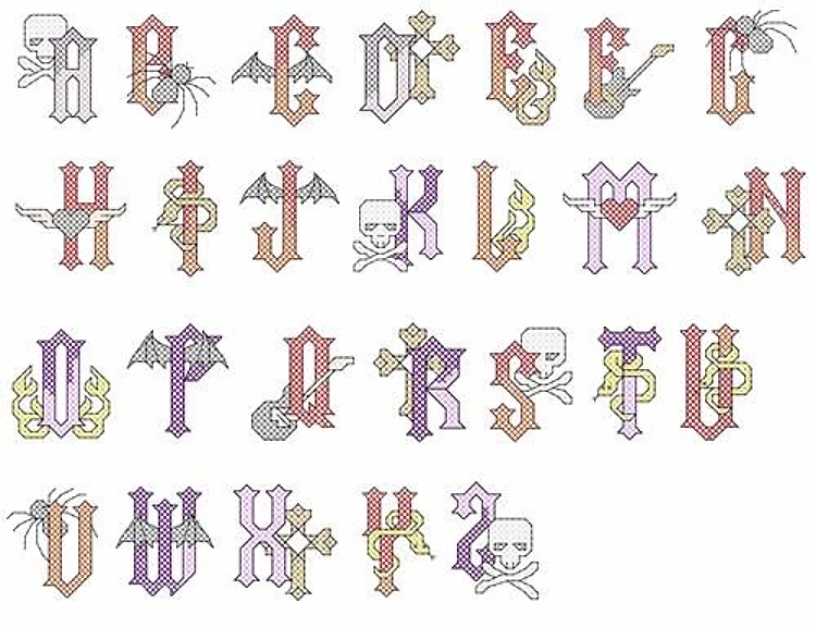 Heavy Metal Cross Stitch Alphabet Embrilliance Embroidery Font - Decorative Letters with Intricate Designs - BX font
