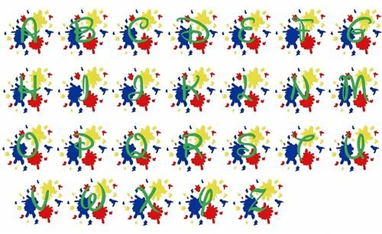 Splash Alphabet Embroidery Font - Playful Colorful Design - PES, DST & 5 formats