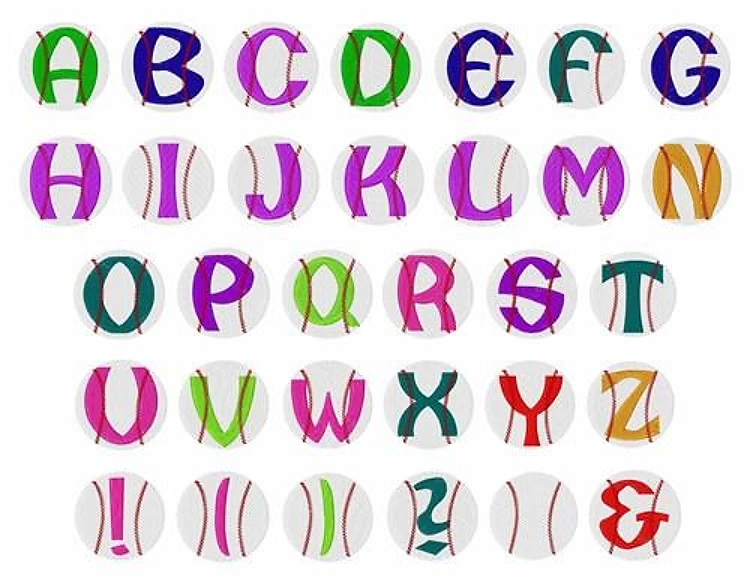 Baseball Alphabet Embroidery Font - Playful Decorative Letters - PES, DST & 6 formats