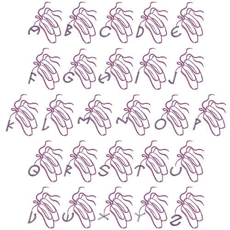 Ballet Shoes Embroidery Font - Playful Outline Design - Home Format - PES, DST & 9 formats