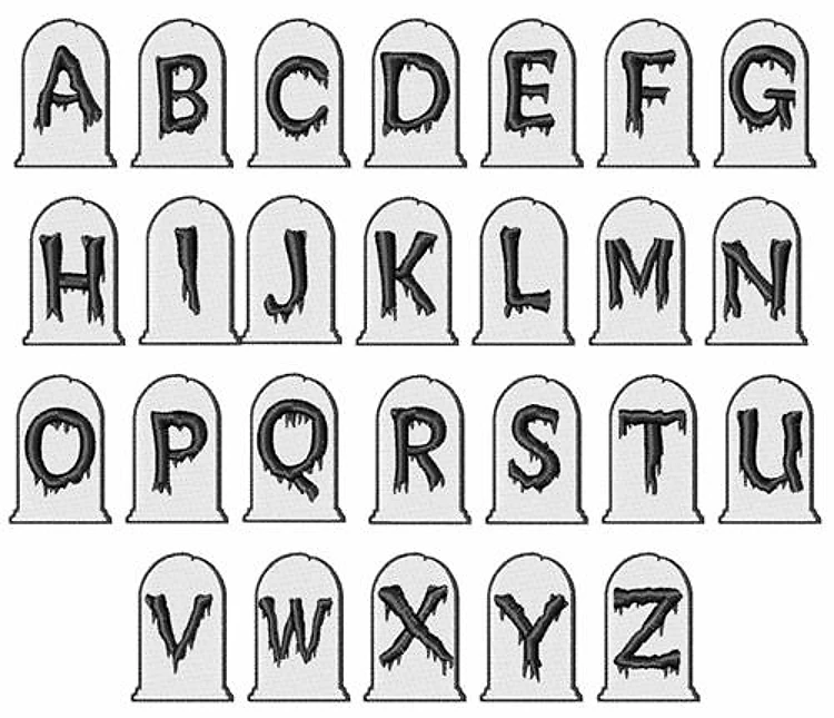 Graveyard Font Embroidery Font - Decorative Halloween Letters - Home Format - PES, DST & 11 formats