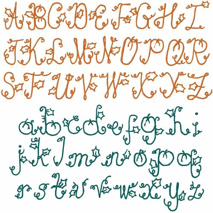 Curly Pumpkin Font Embroidery Font - Whimsical Script Alphabet - Home Format - PES, DST & 11 formats