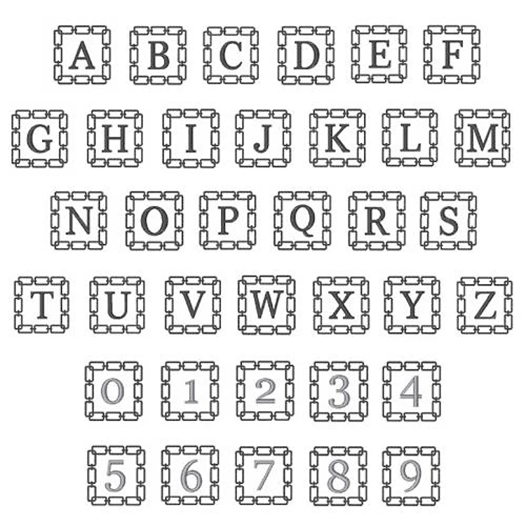 Chain Link Font Embroidery Font - Bold Block Style with Outline - PES, DST & 11 formats