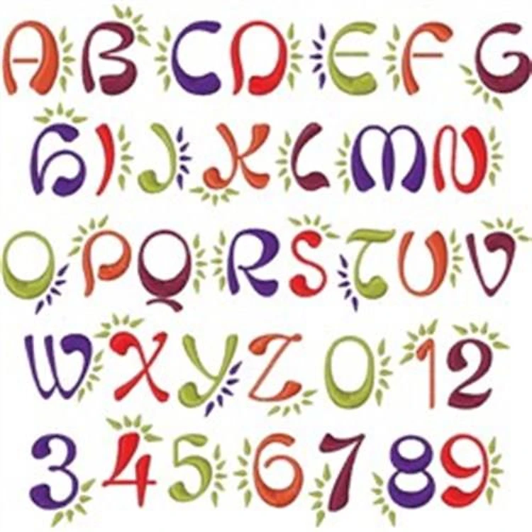 Henna Deco Font Embroidery Font - Colorful Decorative Lettering - Home Format - PES, DST & 11 formats