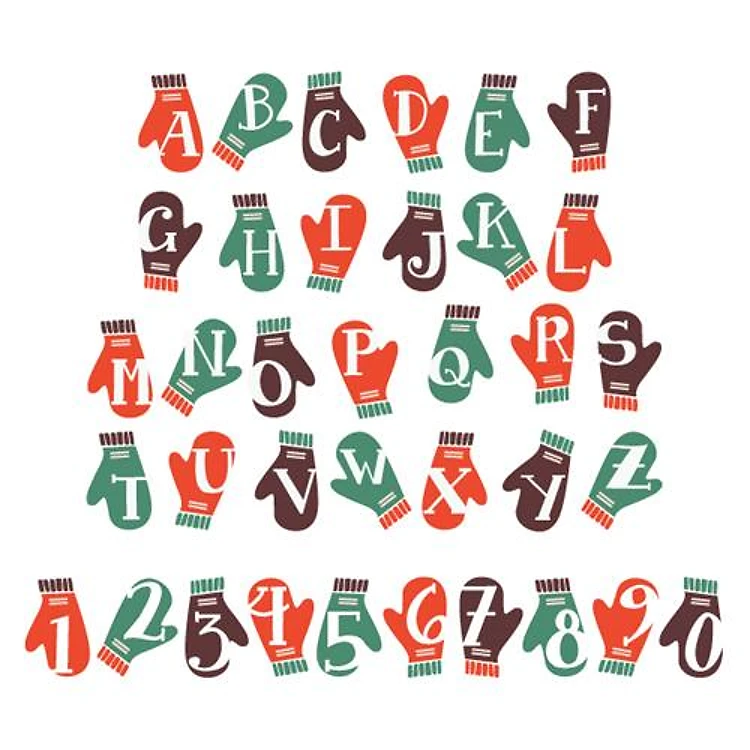 Mitten Font Embroidery Font - Colorful Mitten Lettering - Home Format - PES, DST & 11 formats