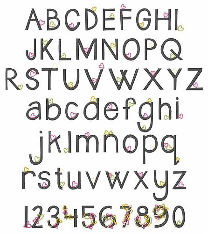 Open Heart Embroidery Font - Decorative Outline Style - PES, DST & 11 formats