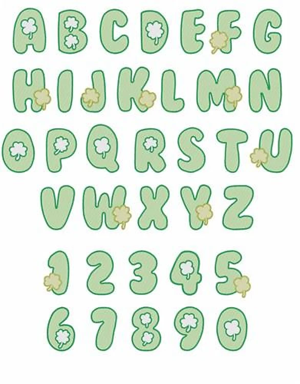 St. Patricks Font Embroidery Font - Decorative Shamrock Lettering - PES, DST & 11 formats