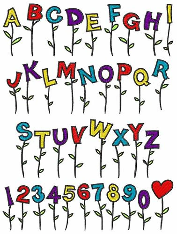 Flower Fun Embrilliance Embroidery Font - Playful Decorative Letters - BX font