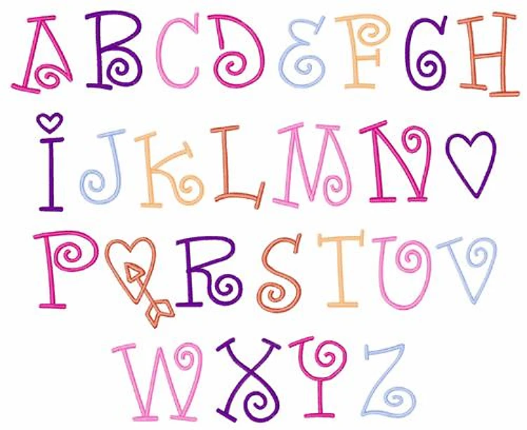 Valentine Curls Embrilliance Embroidery Font - Whimsical Decorative Handwriting - BX font