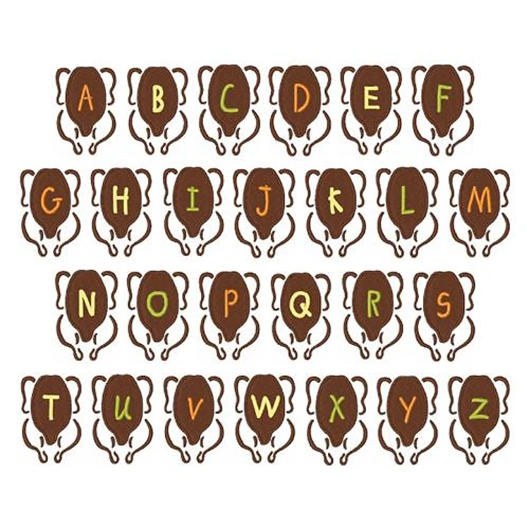 Turkey Embrilliance Embroidery Font - Decorative Holiday Letters - BX font